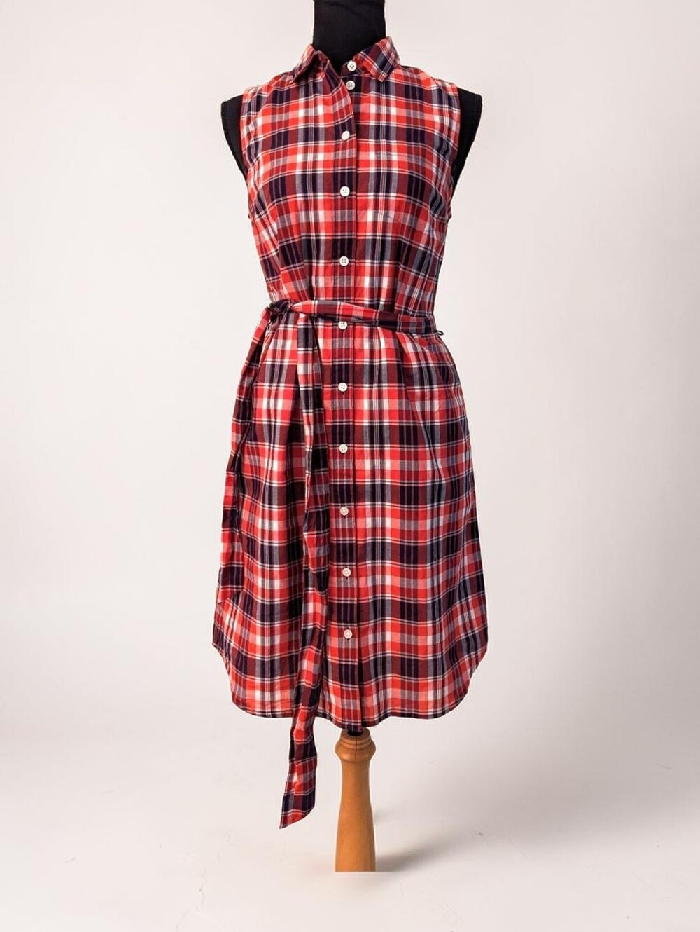 J. Crew Factory Sleeveless Red Plaid Shirt Dress with Waist Tie Sz 14 Preppy